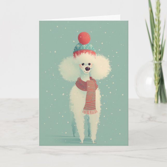White Poodle Holiday Greeting Kort (Framsida)