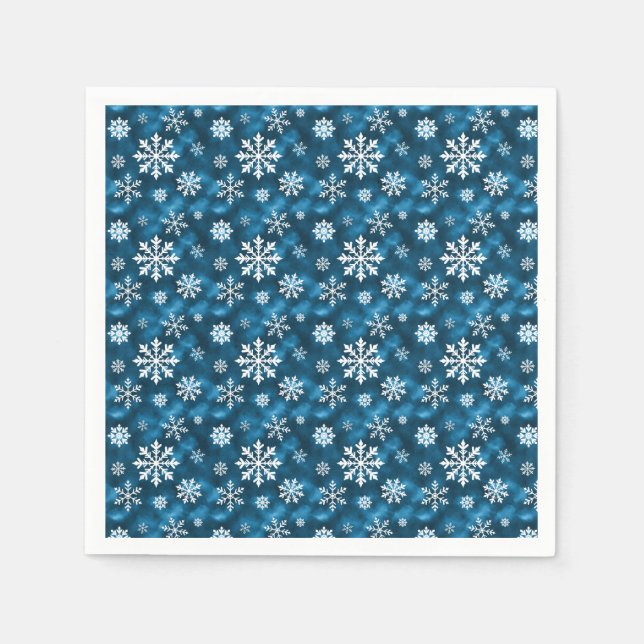 White Pretty Snowflakes On Winter Blue Background Pappersservett (Framsidan)