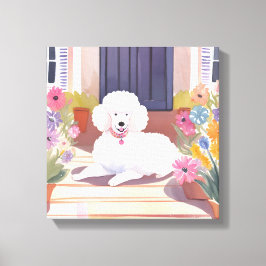 White Pudel | Hund Pet Watercolor Flowers Canvastryck