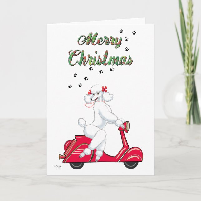 White Pudel på Red Scooter God jul cards Helgkort (Framsida)