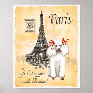 White Pudel Paris Eiffel Torn Vintage Print Poster