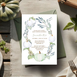 WHITE PUMPKIN and Greenery BABY Shower Inbjudningar