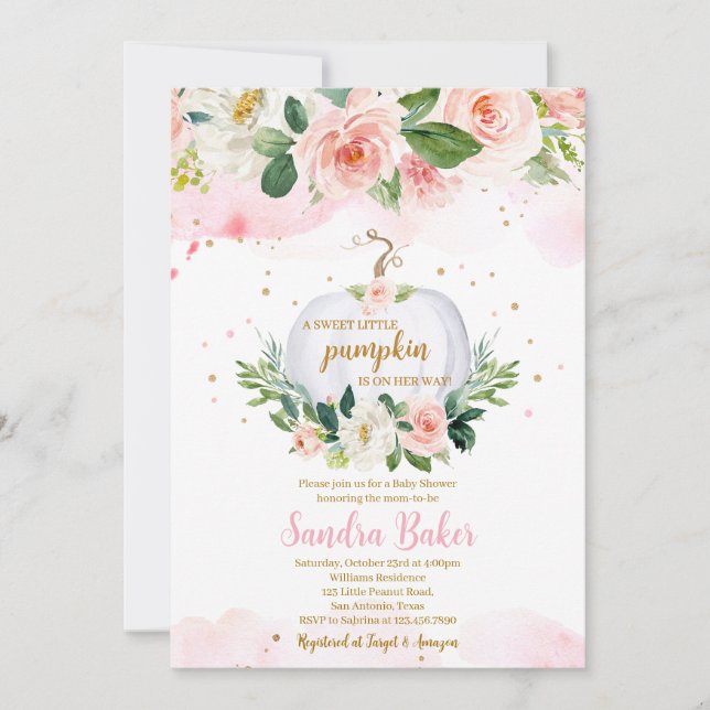 White Pumpkin Baby Shower Inbjudningar (Framsida)