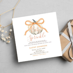 White Pumpkin Baby Sprinkle Bow Gingham Inbjudningar