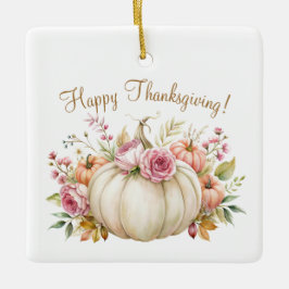 White Pumpkin Blommigt Happy thanksgiving Ornament