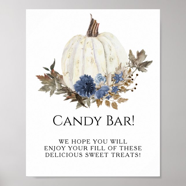 White Pumpkin-Blommigten Blue Fall Candy Pub Sign Poster (Framsidan)