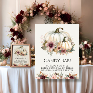 White Pumpkin Burgundy Fall Blommigt Candy Pub Sig Poster