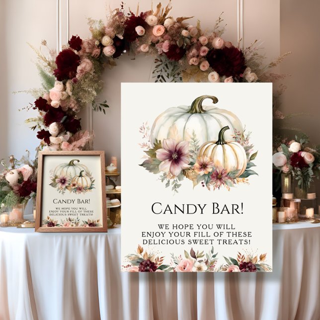 White Pumpkin Burgundy Fall Blommigt Candy Pub Sig Poster (Skapare uppladdad)