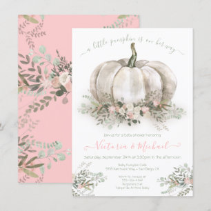 White Pumpkin Girl Baby Shower Par blommigt Invi Inbjudningar