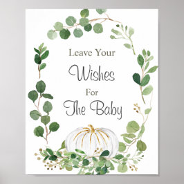 White Pumpkin Greenery Baby Shower Önskemål för Ba Poster