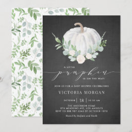 White Pumpkin Greenery Chalkboard Fall Baby Shower Inbjudningar