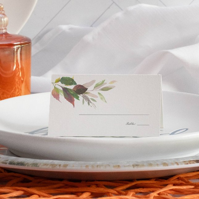 White Pumpkin och Marsala Bröllop Fall Foliage Placeringskort (Thanksgiving place cards fall leaves )