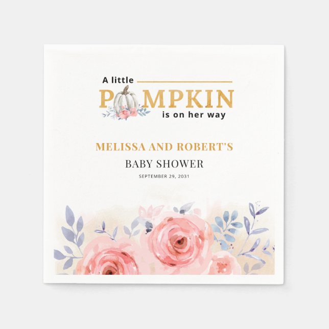 White Pumpkin Par Baby Shower Blommigt Lilac Pappersservett (Framsidan)