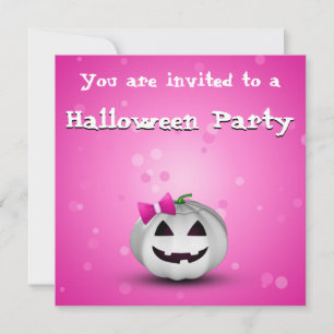White Pumpkin Rosa Girly Halloween Inbjudningar
