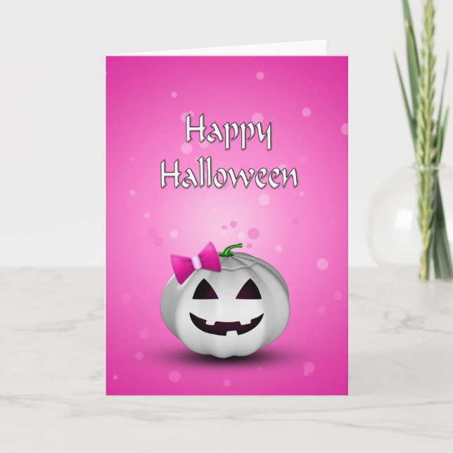 White Pumpkin Rosa Girly Halloween Kort (Framsida)