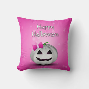 White Pumpkin Rosa Girly Halloween Kudde