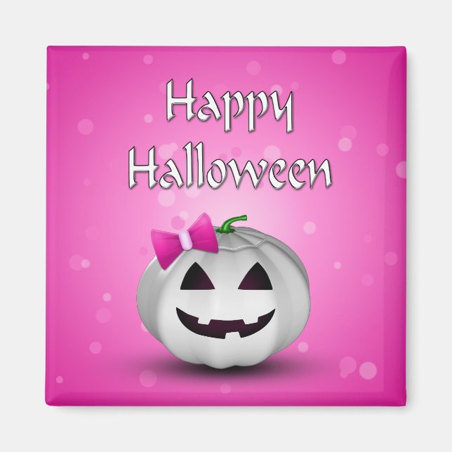 White Pumpkin Rosa Girly Halloween Magnet (Framsidan)