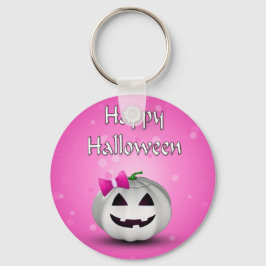 White Pumpkin Rosa Girly Halloween Nyckelring