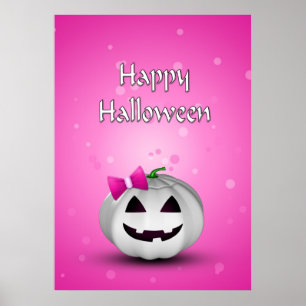 White Pumpkin Rosa Girly Halloween Poster
