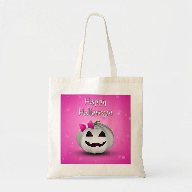 White Pumpkin Rosa Girly Halloween Tygkasse (Framsidan)