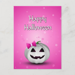 White Pumpkin Rosa Girly Halloween Vykort