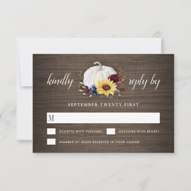 White Pumpkin Solros Ro Guld Fall Wedding OSA Kort (Framsida)