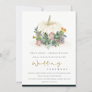 WHITE PUMPKIN SUCCULENT FAUNA WEDDING INVITE TACK KORT