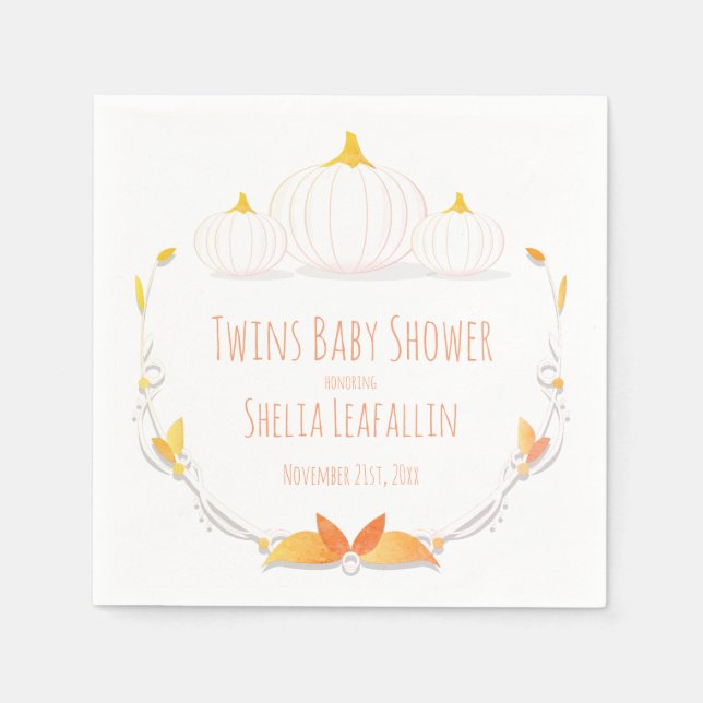 White Pumpkin Twillingar Baby Shower Pappersservet Pappersservett (Framsidan)