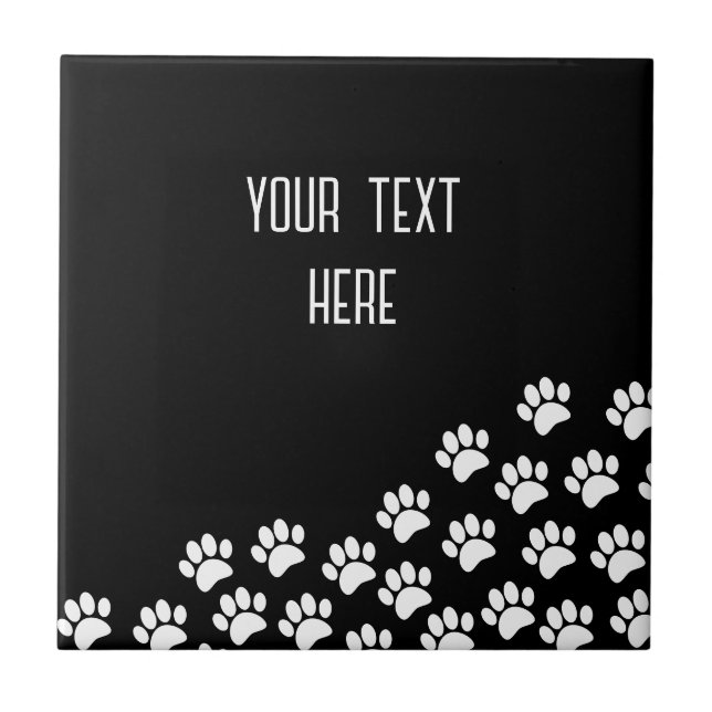 White Puppy Paw Prints Editable Text Black  Kakelplatta (Framsidan)