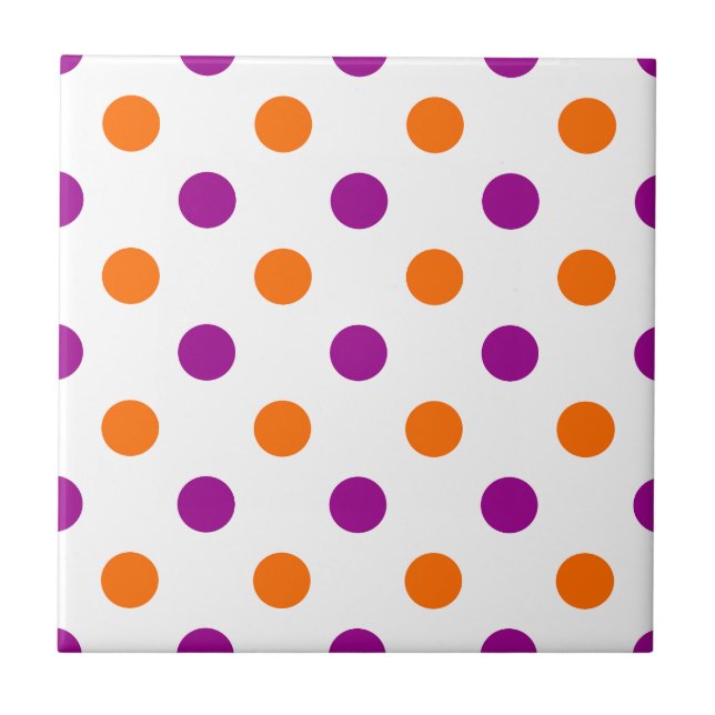 White Purple Orange Polka Dots Pattern Kakelplatta (Framsidan)