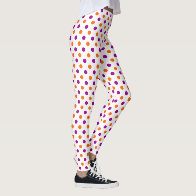 White Purple Orange Polka Dots Pattern Leggings (Höger)