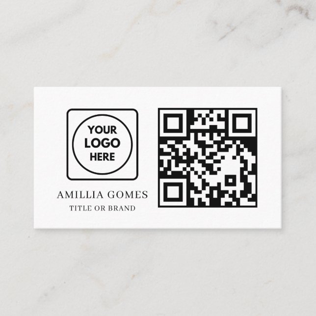 White QR Code | Modern Minimal Custom Contact  Visitkort (Framsida)