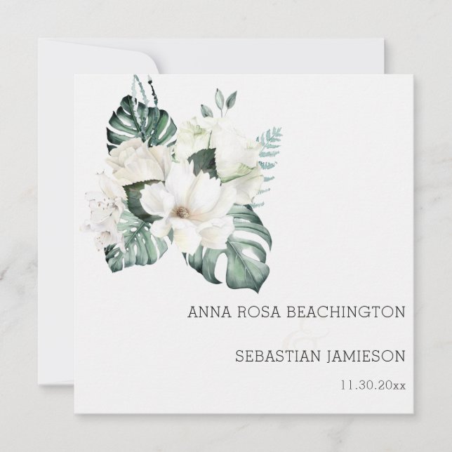 *~* White QR + OSA Blommigt Bouquets AR15 Bröllop Inbjudningar (Framsida)