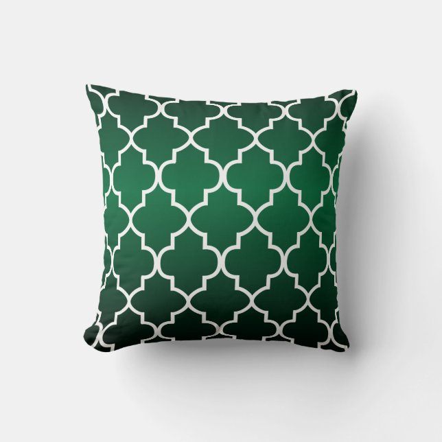 White Quatrefoil Mönster om Mörk Forest Grönt Kudde (Framsida)