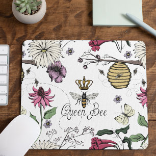 White Queen Bee Royal Krona Blommönster Musmatta
