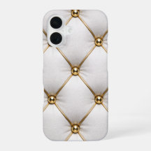White Quilted Leather & Gold Studs Phone Case