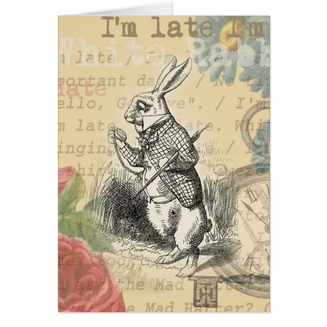 White Rabbit Alice i Wonderland Art Hälsningskort (Framsidan)