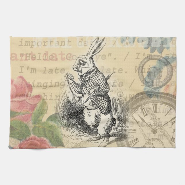 White Rabbit Alice i Wonderland Art Kökshandduk (Horisontell)