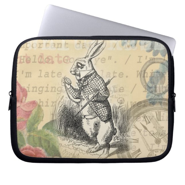 White Rabbit Alice i Wonderland Art Laptop Fodral (Framsidan)