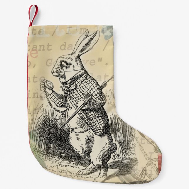 White Rabbit Alice i Wonderland Art Liten Julstrumpa (Framsidan)