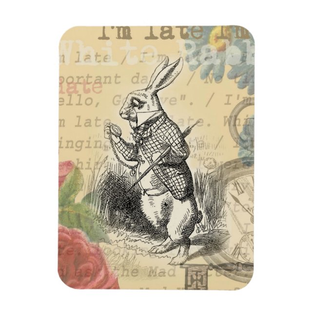 White Rabbit Alice i Wonderland Art Magnet (Vertikal)