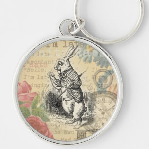 White Rabbit Alice i Wonderland Art Rund Silverfärgad Nyckelring