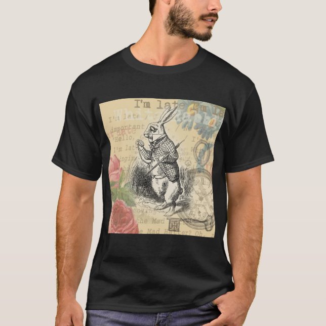 White Rabbit Alice i Wonderland Art T Shirt (Framsida)