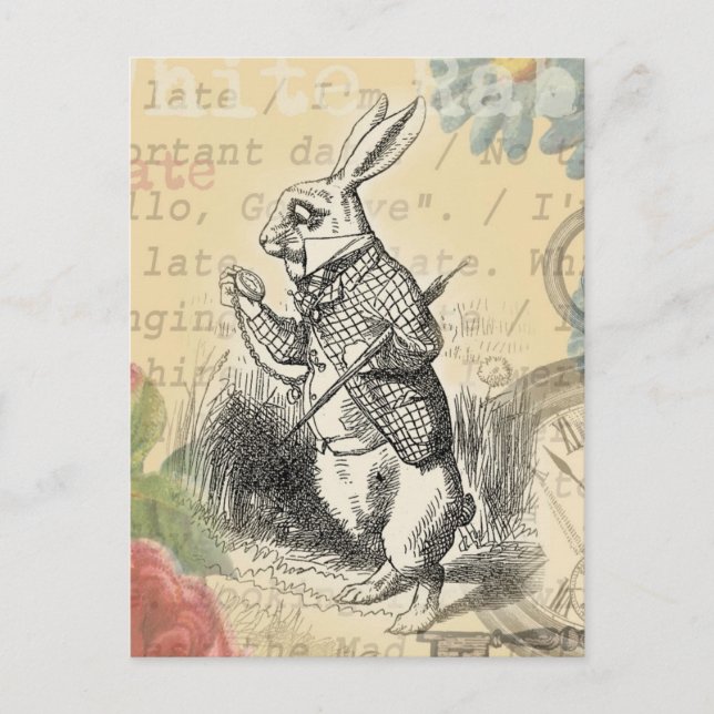 White Rabbit Alice i Wonderland Art Vykort (Framsida)