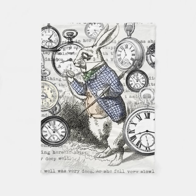 White Rabbit Alice i Wonderland Clocks Fleecefilt (Framsidan)