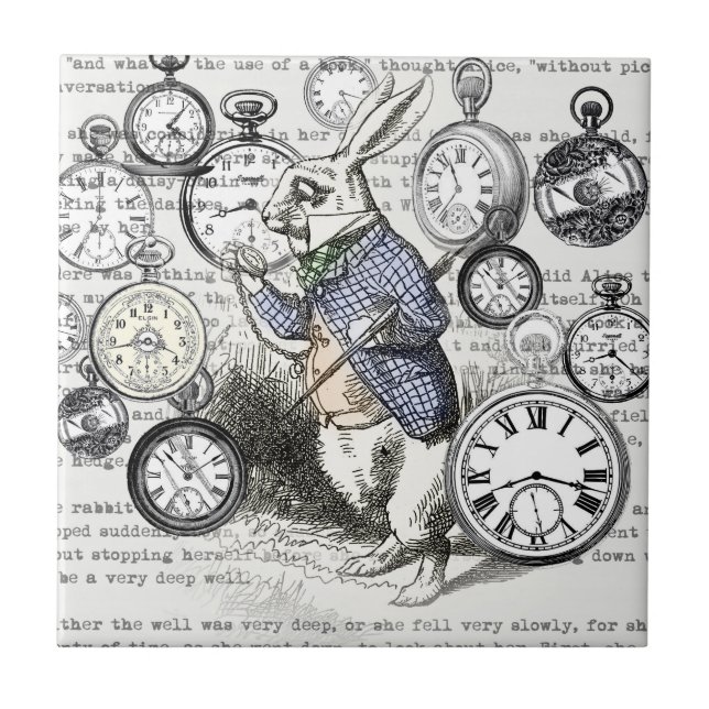 White Rabbit Alice i Wonderland Clocks Kakelplatta (Framsidan)