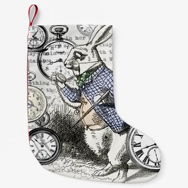 White Rabbit Alice i Wonderland Clocks Liten Julstrumpa (Framsidan)