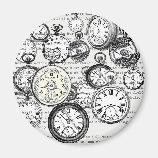 White Rabbit Alice i Wonderland Clocks Magnet (Framsidan)