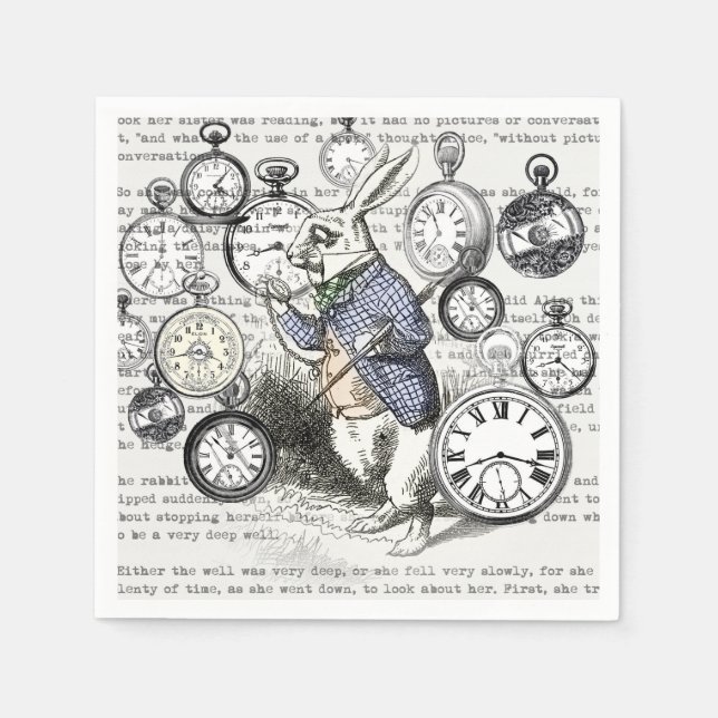 White Rabbit Alice i Wonderland Clocks Pappersservett (Framsidan)