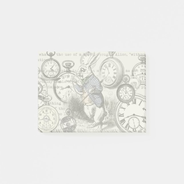 White Rabbit Alice i Wonderland Clocks Post-it Block (Framsida)